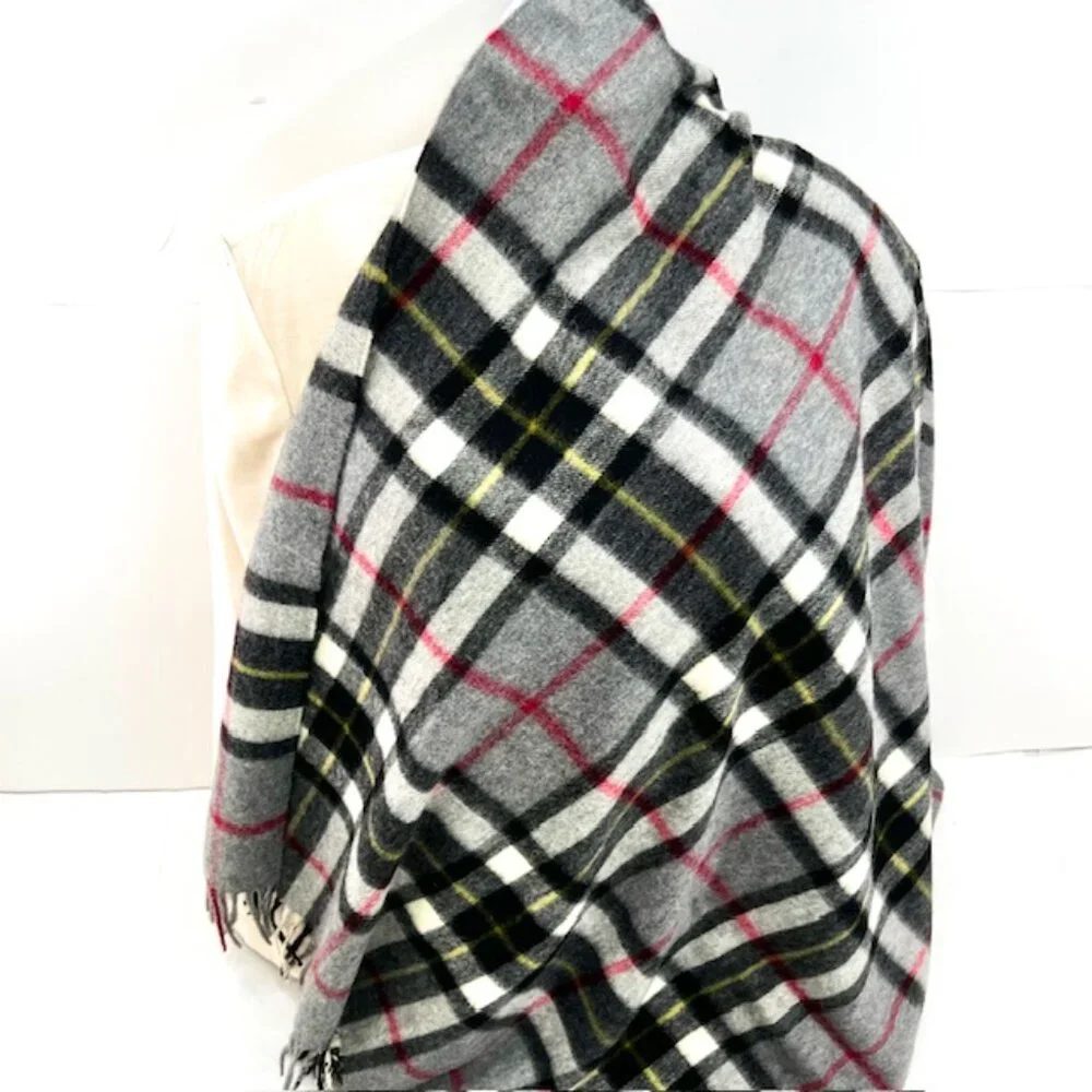 B-Gray Thomson Scotland Gray Black Tartan 100% Lambswool Scarf/Throw 60X34(2